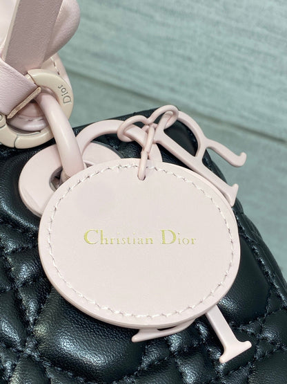 Dior 2026 Bow Lady Dior 20cm Black Pink Cannage Lambskin 289164