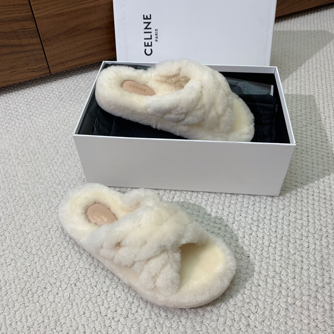 Celine 26s Cross-Strap Sandals In White Wool