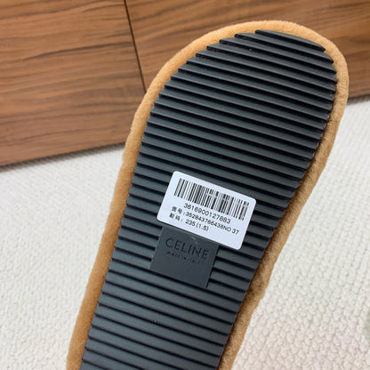 Celine 26s Two-Strap Quilted Sandals In Brown Wool