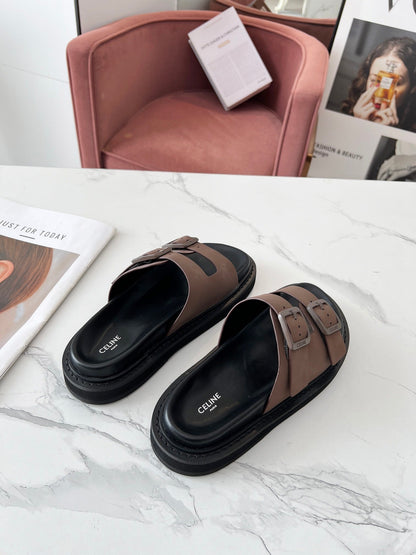 Celine 25C Dad Sandal Mule Ivory Brown Leather 238144