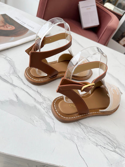 Celine 25C Lympia Sandal Cream with White Canvas with Calfskin 238172