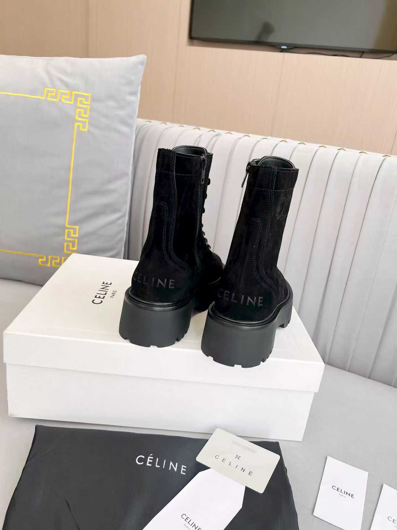 Celine 25s Triomphe Rangers Mid Lace-Up Boot Black Suede