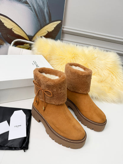 Celin Spring Runway Ankle Boots Brown Fur Suede 567510