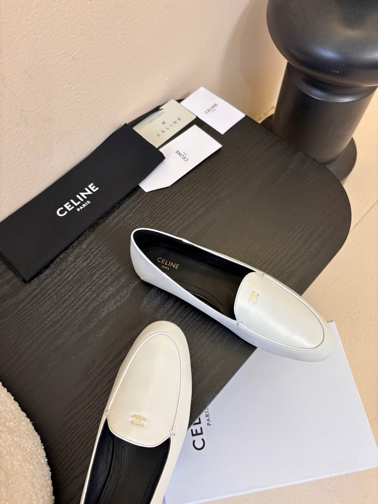 Celine Aura Loafer White Goatskin 606415
