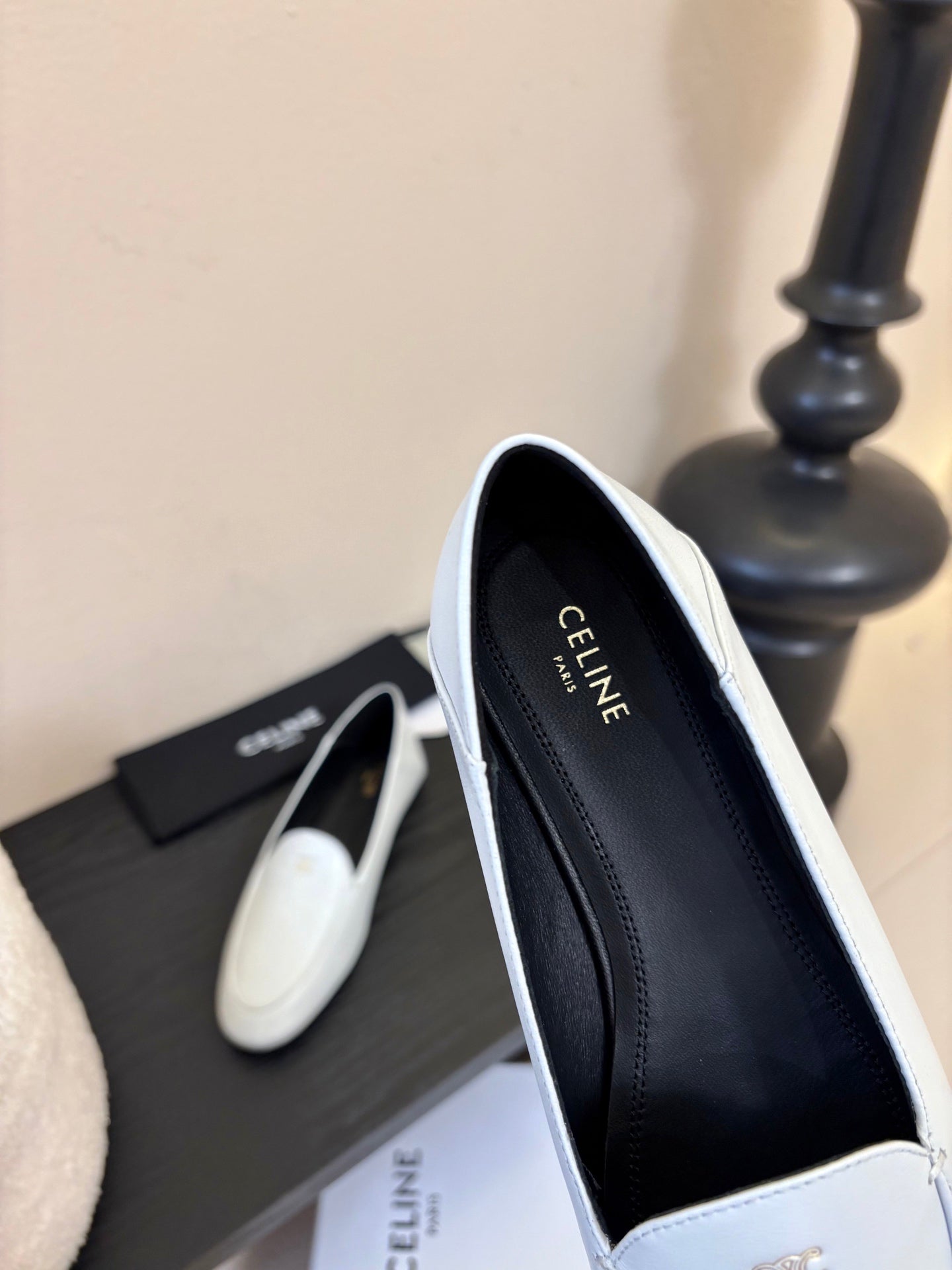 Celine Aura Loafer White Goatskin 606415