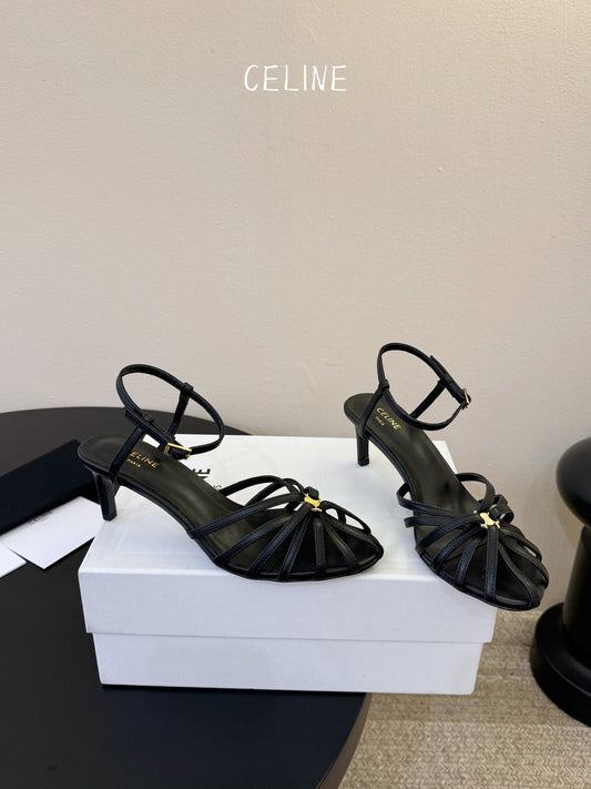 Celine Triomphe Sandal 6.5cm Black Lambskin 835889
