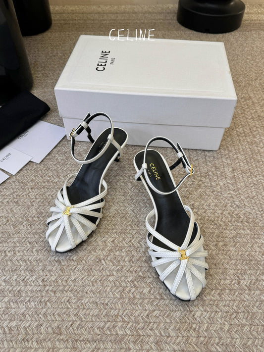 Celine Triomphe Sandal 6.5cm White Lambskin 835890