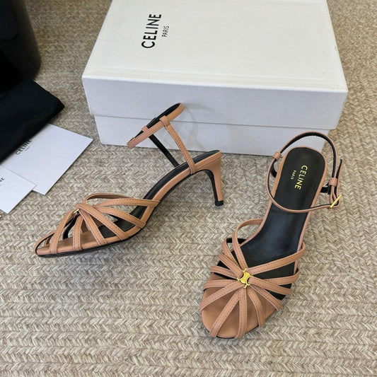 Celine Triomphe Sandal 6.5cm Brown Lambskin 835893