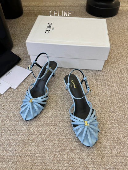 Celine Triomphe Sandal 6.5cm Light Blue Lambskin 835894