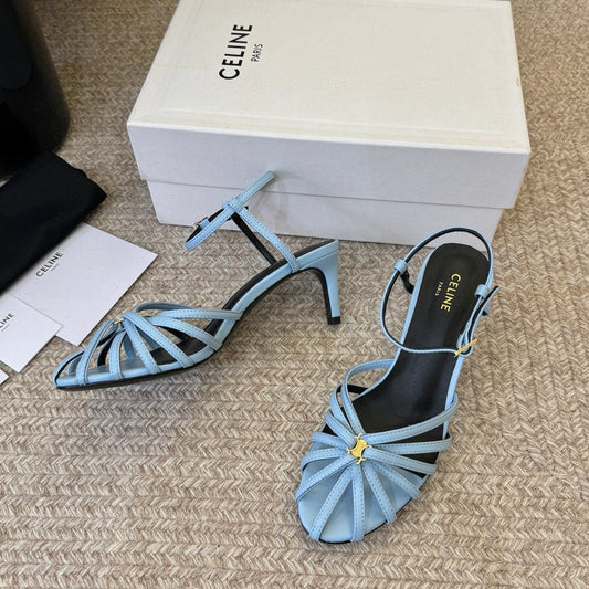 Celine Triomphe Sandal 6.5cm Light Blue Lambskin 835894