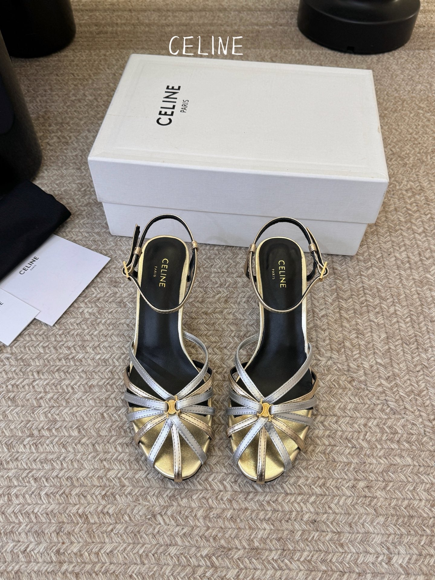 Celine Triomphe Sandal 6.5cm Sliver Laminated Lambskin 835895