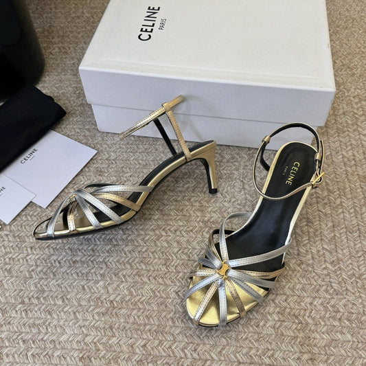 Celine Triomphe Sandal 6.5cm Sliver Laminated Lambskin 835895