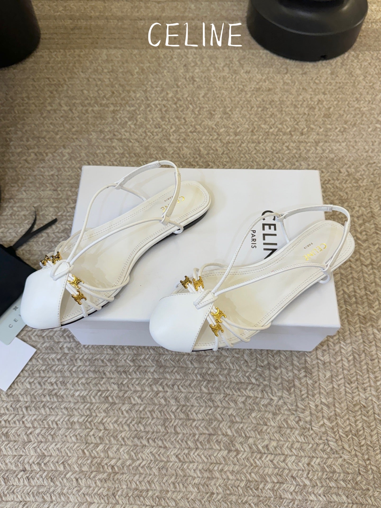 Celine Triomphe Strappy Flat Sandals White Lambskin 934182