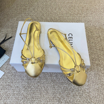 Celine Triomphe Strappy Flat Sandals Light Gold Lambskin 934183