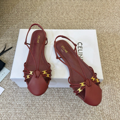 Celine Triomphe Strappy Flat Sandals Burugndy Lambskin 934184