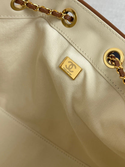Chanel 2026 Hobo Bag Cream Brown Canvas Leather