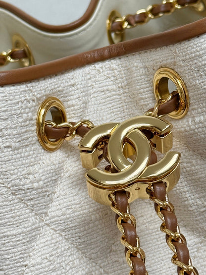 Chanel 2026 Hobo Bag Cream Brown Canvas Leather