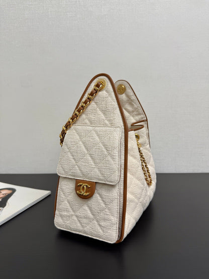 Chanel 2026 Hobo Bag Cream Brown Canvas Leather