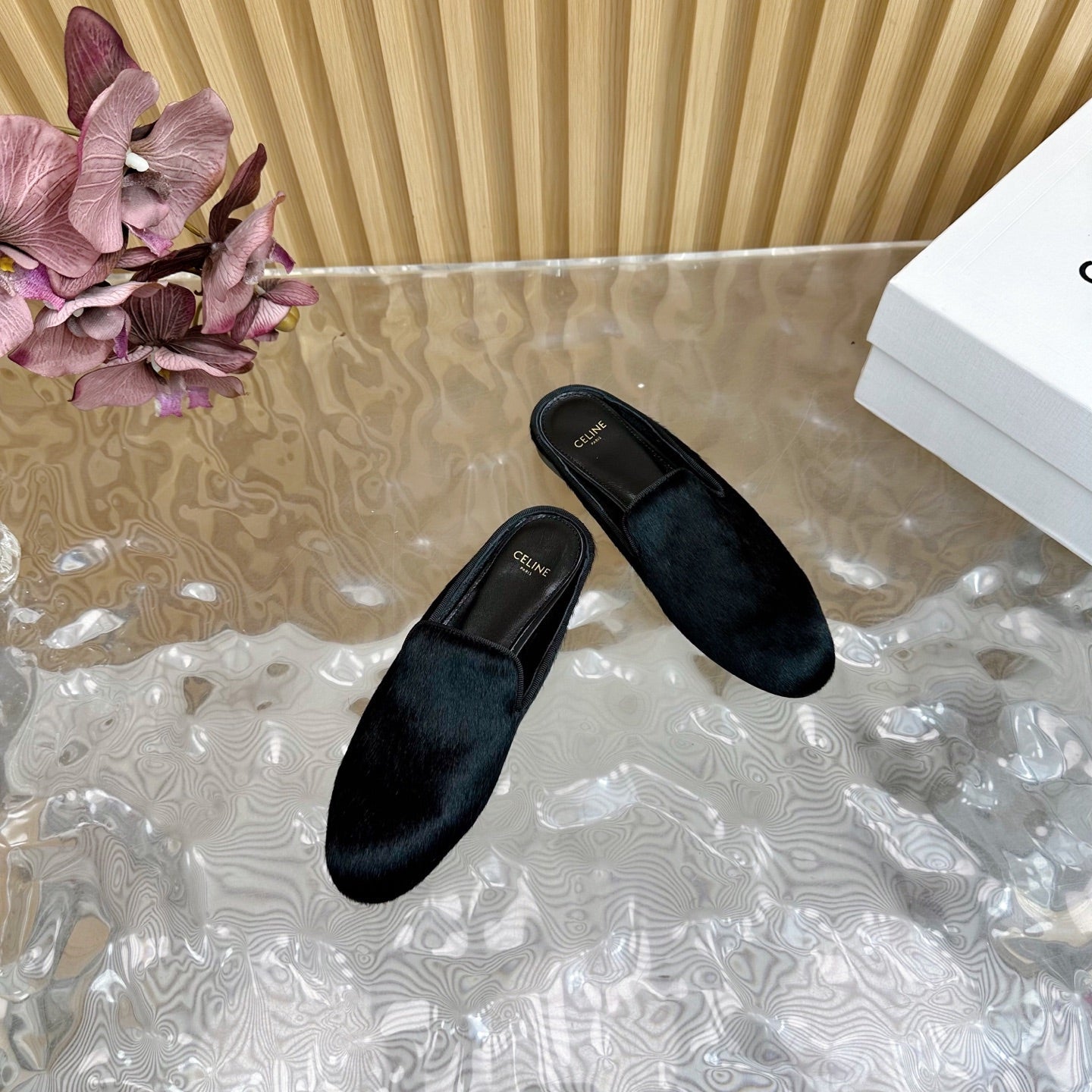 CELINE 25 Slippers Black Velvet 285912