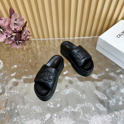 CELINE 25 Sline Sandal Black Sheepskin 285910