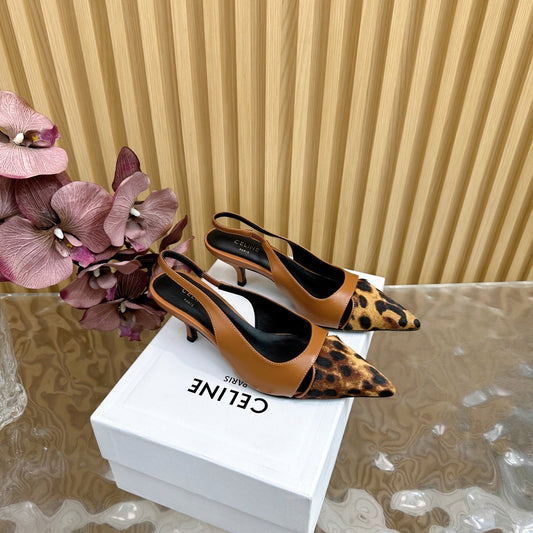 CL Judy Cap Toe Skingback 60mm In Tan Calfskin And Leopard Printed Hairy Calfskin 313783