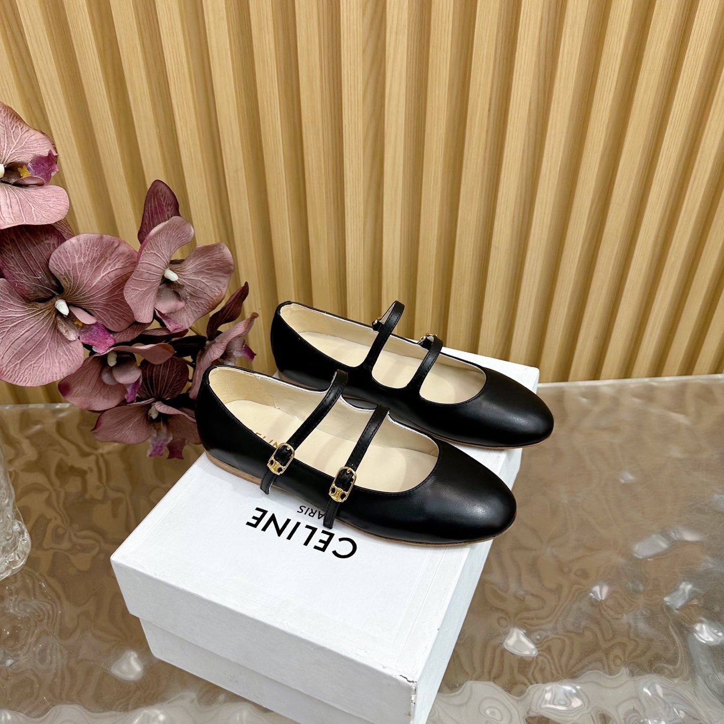 CL Les Ballerines Double Strap Ballerina In Black Lambskin 313785