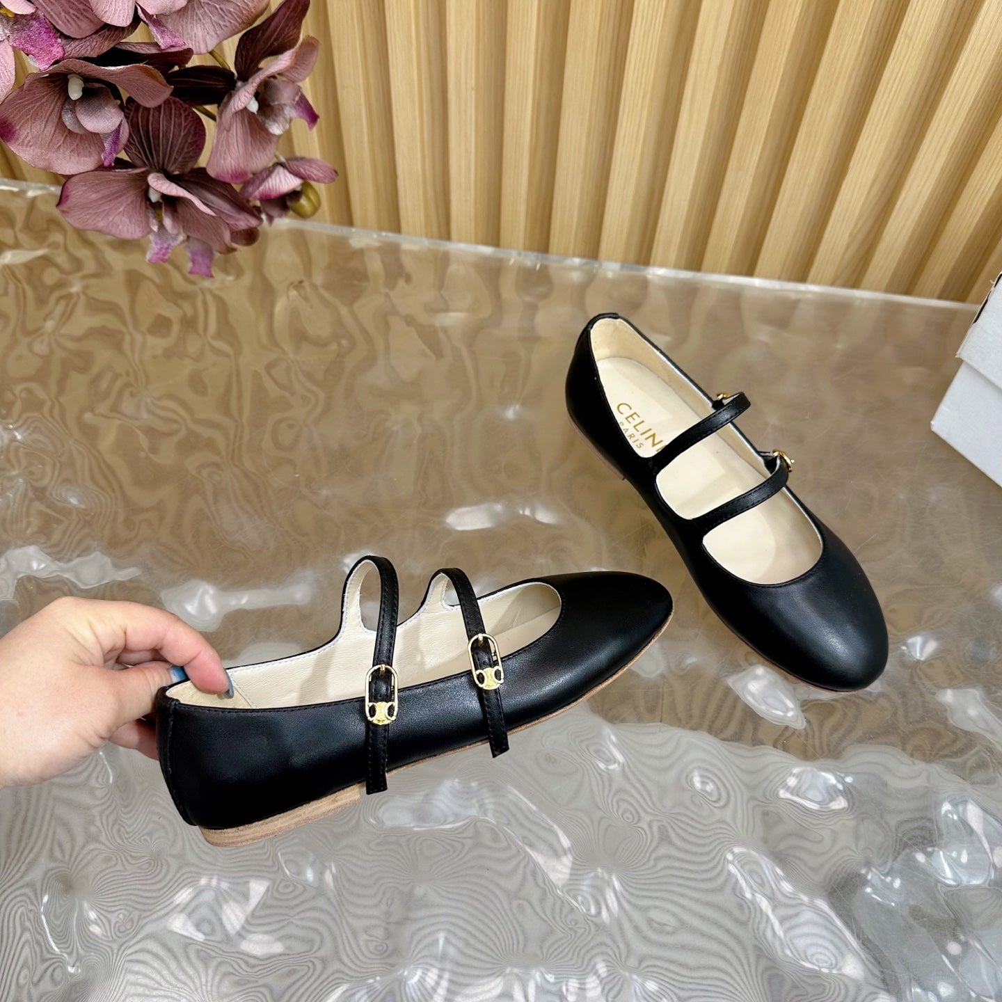 CL Les Ballerines Double Strap Ballerina In Black Lambskin 313785