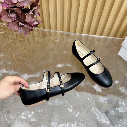 CL Les Ballerines Double Strap Ballerina In Black Lambskin 313785
