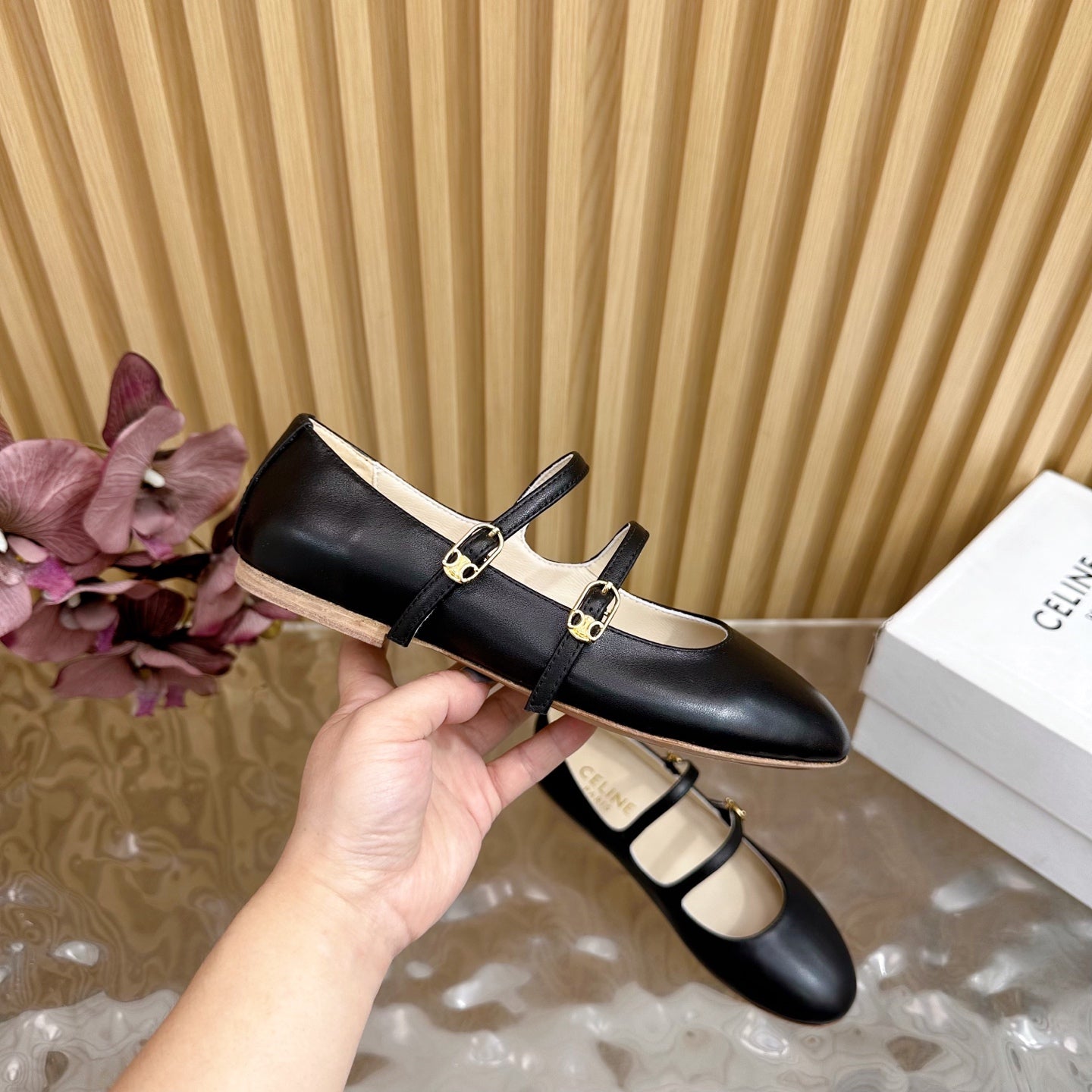 CL Les Ballerines Double Strap Ballerina In Black Lambskin 313785
