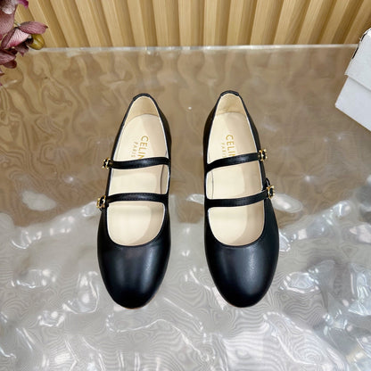 CL Les Ballerines Double Strap Ballerina In Black Lambskin 313785