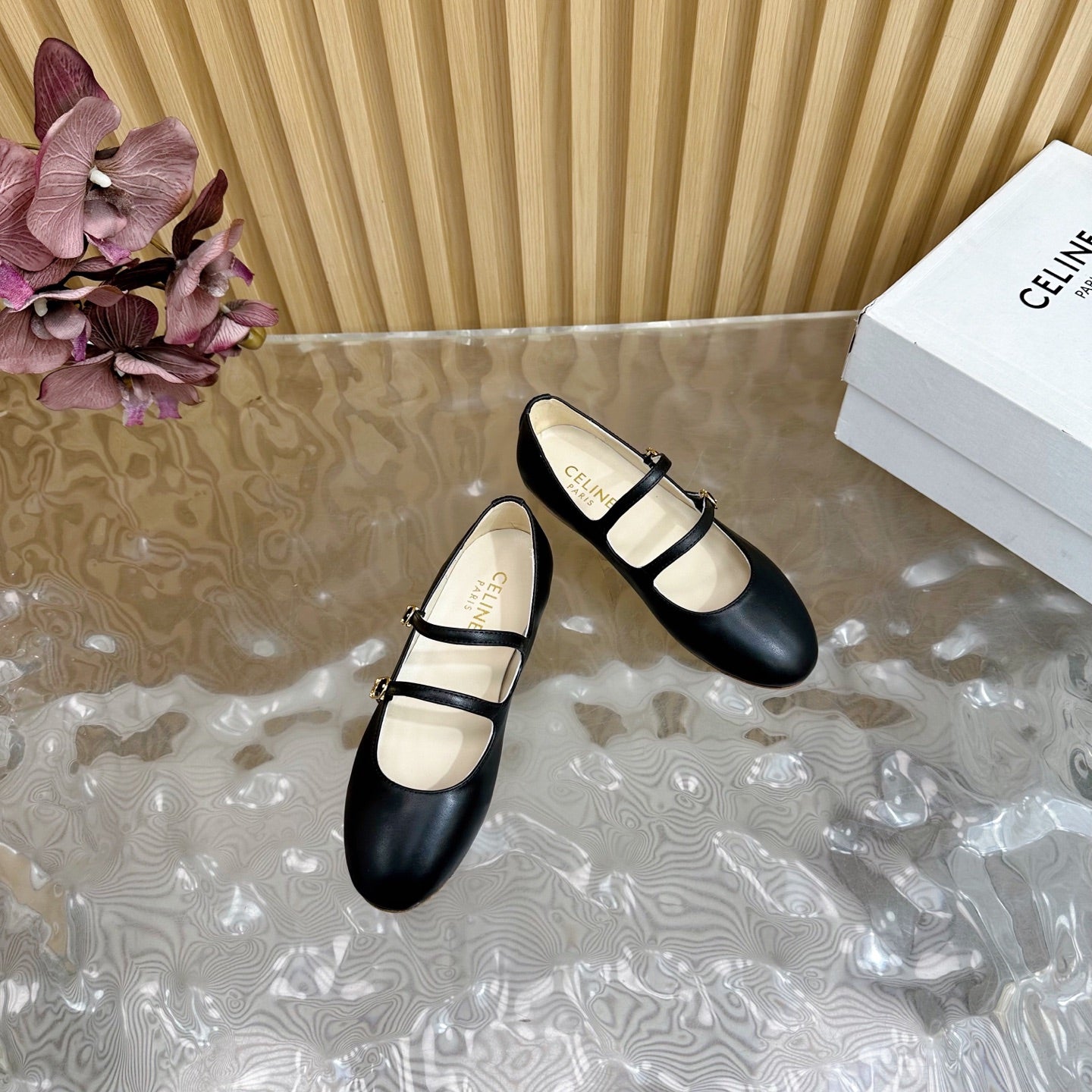 CL Les Ballerines Double Strap Ballerina In Black Lambskin 313785