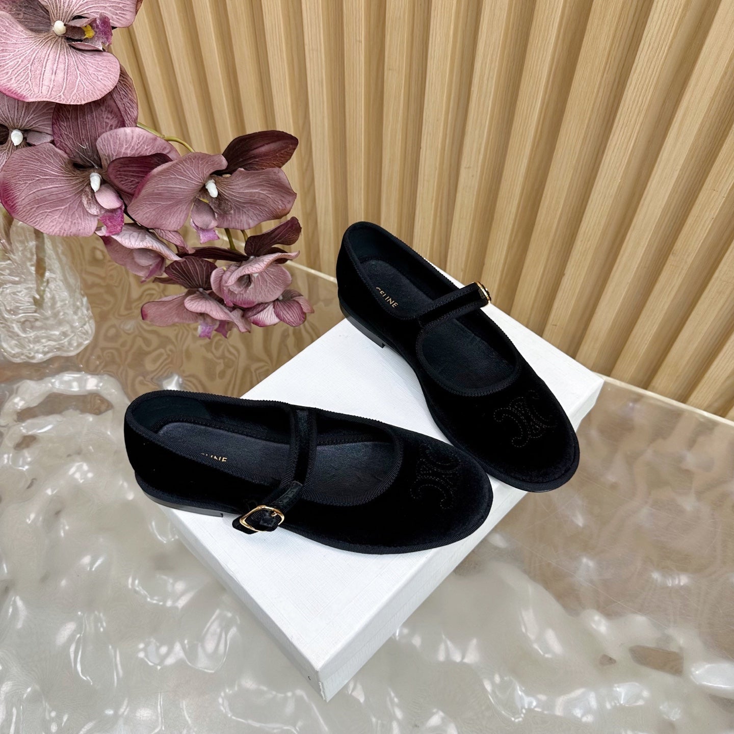 Celine 26s Mary Jane Flats In Black Velvet