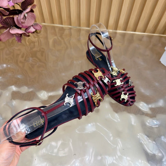 Celine 26s Cage Flat Sandals Burgundy Lambskin 898122