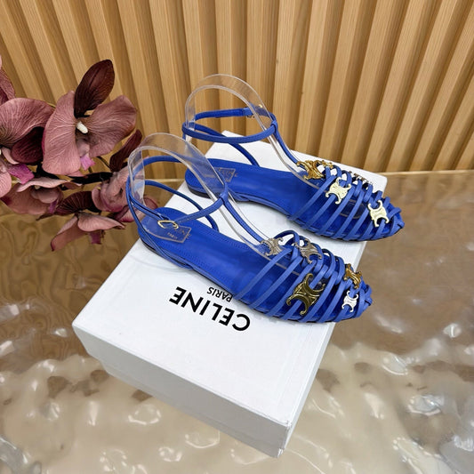Celine 26s Cage Flat Sandals Blue Lambskin 898124