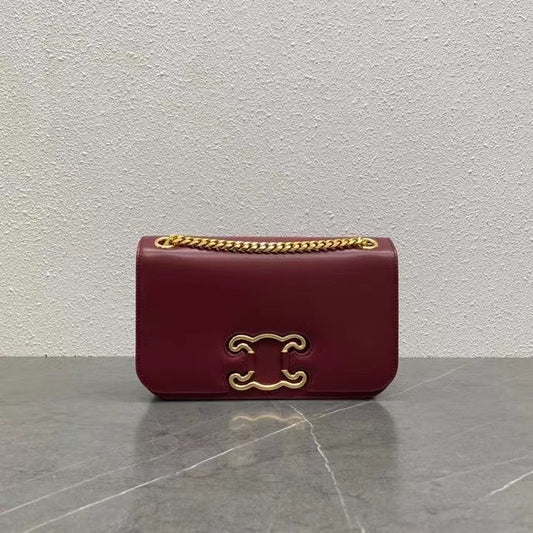 Celine Frame Bag Triomphe Burgundy Calfskin
