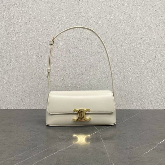 Celine 25CE Diane Shoulder Bag White Glossy Leather