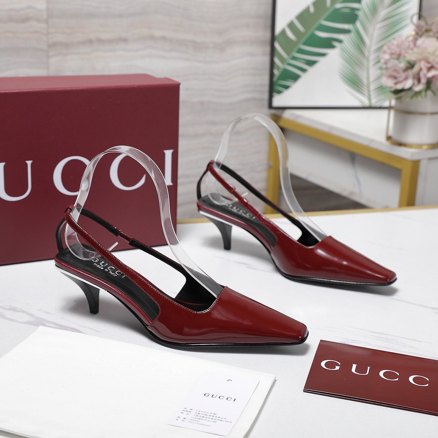 GG 26ss Slingback 60 Dark Red Sheepskin 601092