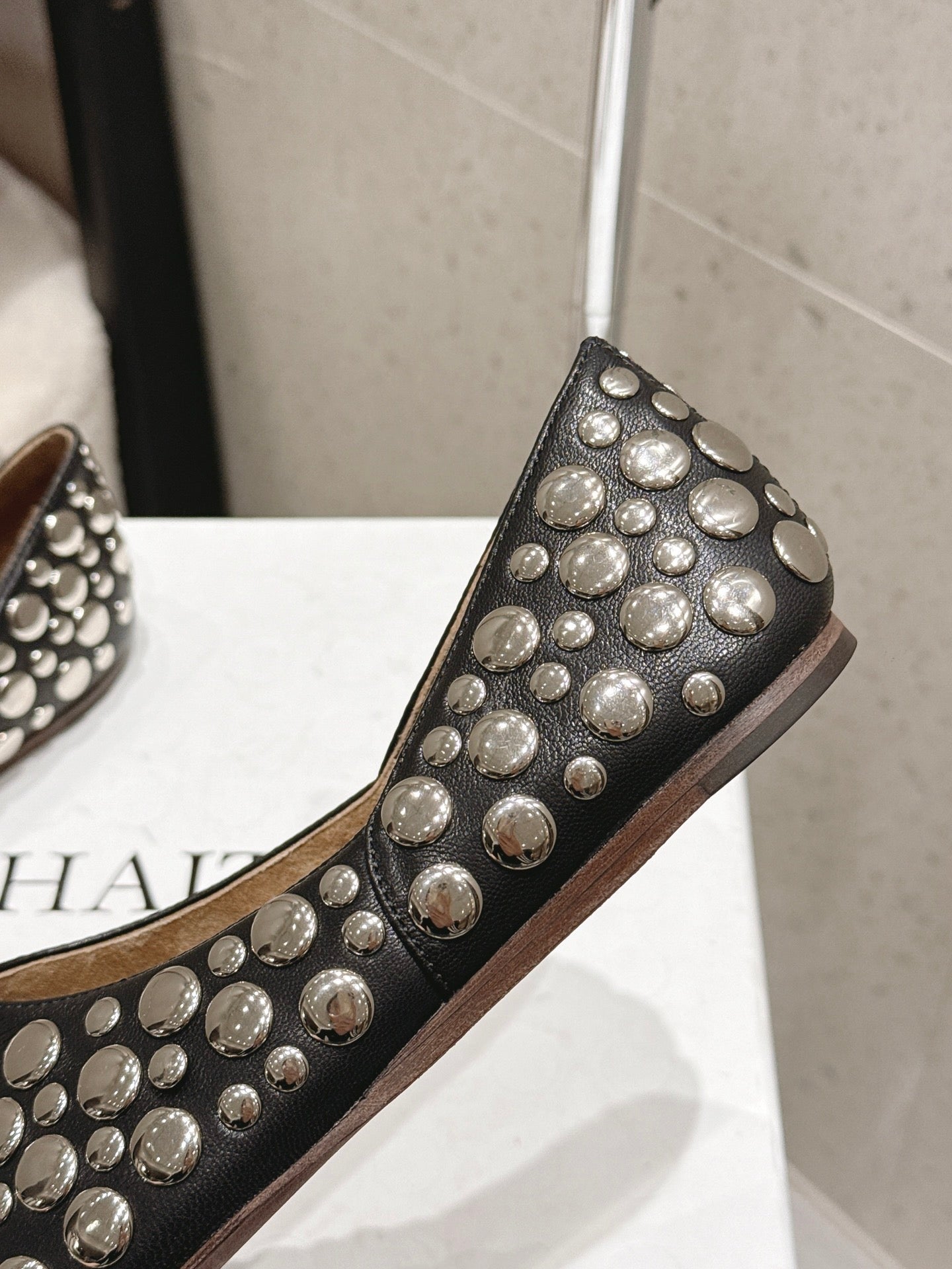 Celine 26s Flat Shoes In Toffee Brown Suede With Metal Studs