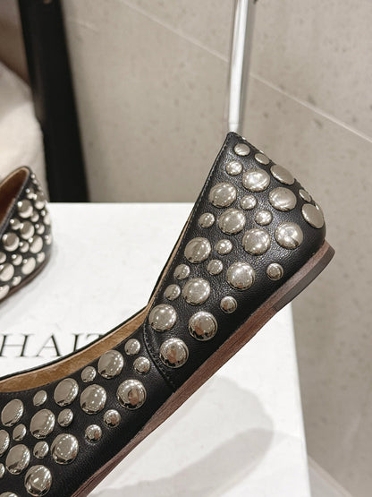 Celine 26s Flat Shoes In Toffee Brown Suede With Metal Studs
