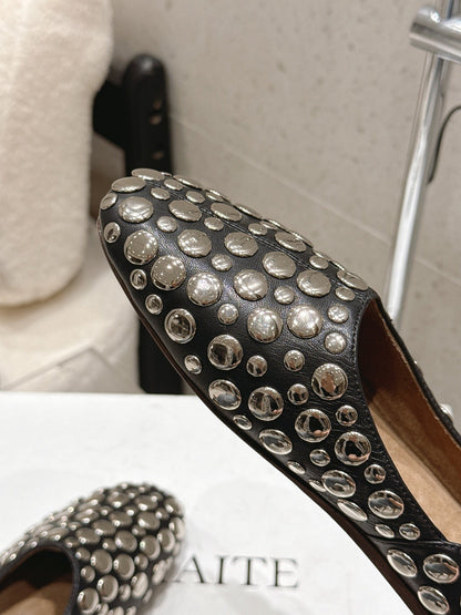 Celine 26s Flat Shoes In Toffee Brown Suede With Metal Studs