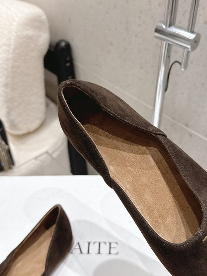 Celine 26s Flat Shoes In Dark Brown Suede
