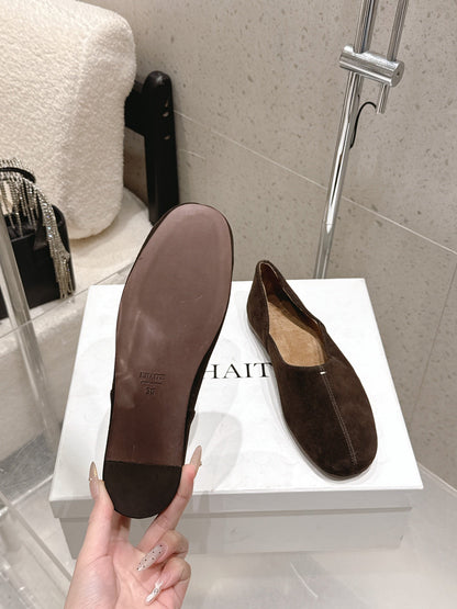 Celine 26s Flat Shoes In Dark Brown Suede