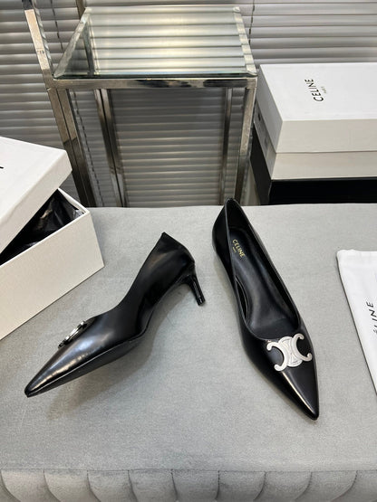 cl pumps 50 black calfskin silver logo