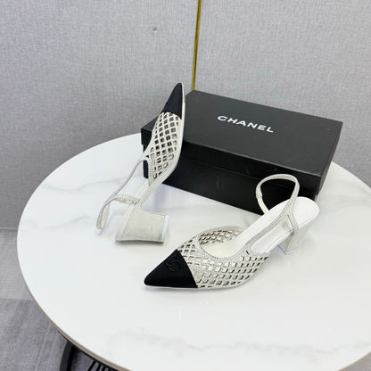 Chanel 2026 Embellished Mesh Slingback 50mm Sheepskin Satin 904533
