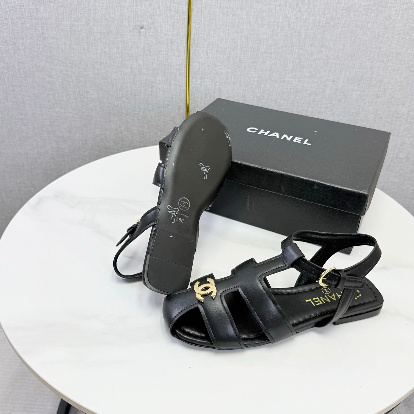 Chanel 2026 Double C Cutout Roman Flat Sandal Sheepskin 904596