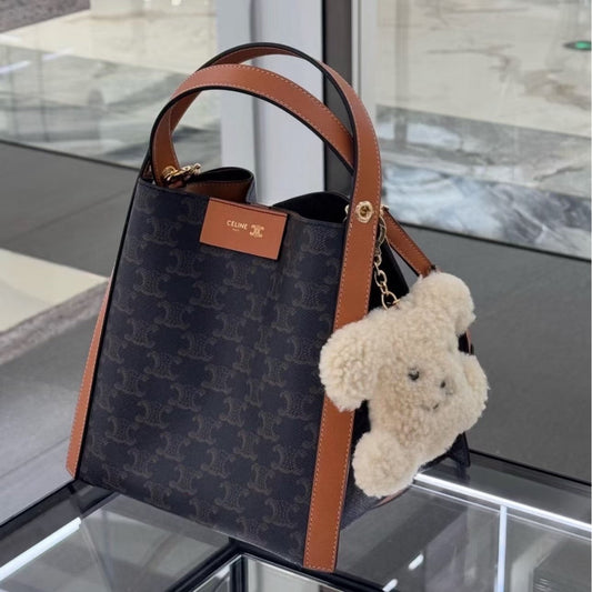 Celine Small Cube Bag Brown Triomphe Canvas Calfskin