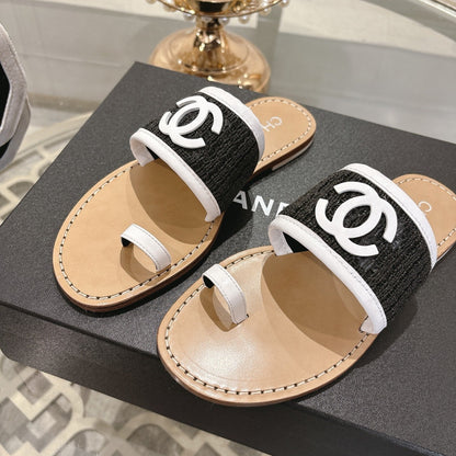Chanel 2026 Newest Double C Slippers Leather Sheepskin 834459