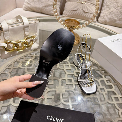Celine Clémence Heeled Sandal 4cm Sliver Sheepskin 941492