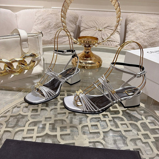 Celine Clémence Heeled Sandal 4cm Sliver Sheepskin 941492