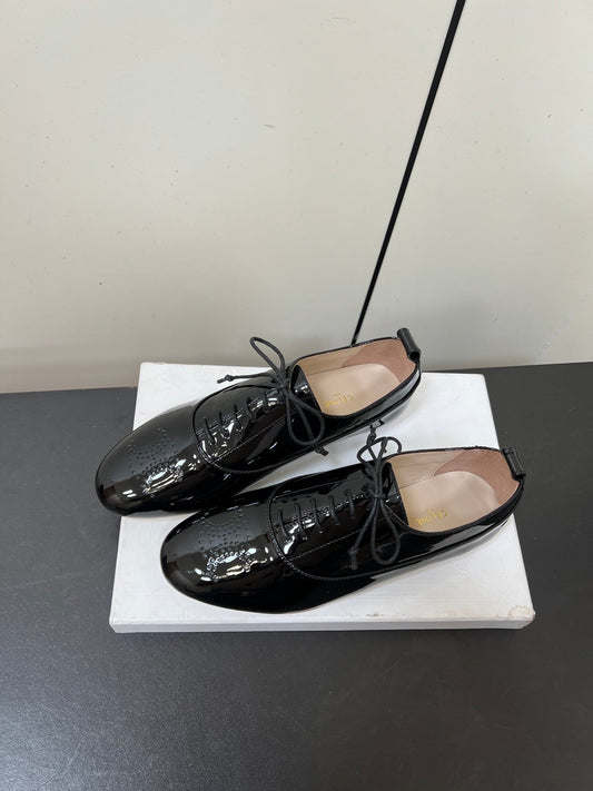 Celine 25 Lise Perforated Triomphe Richelieu Shoe Black Patent Leather 619644
